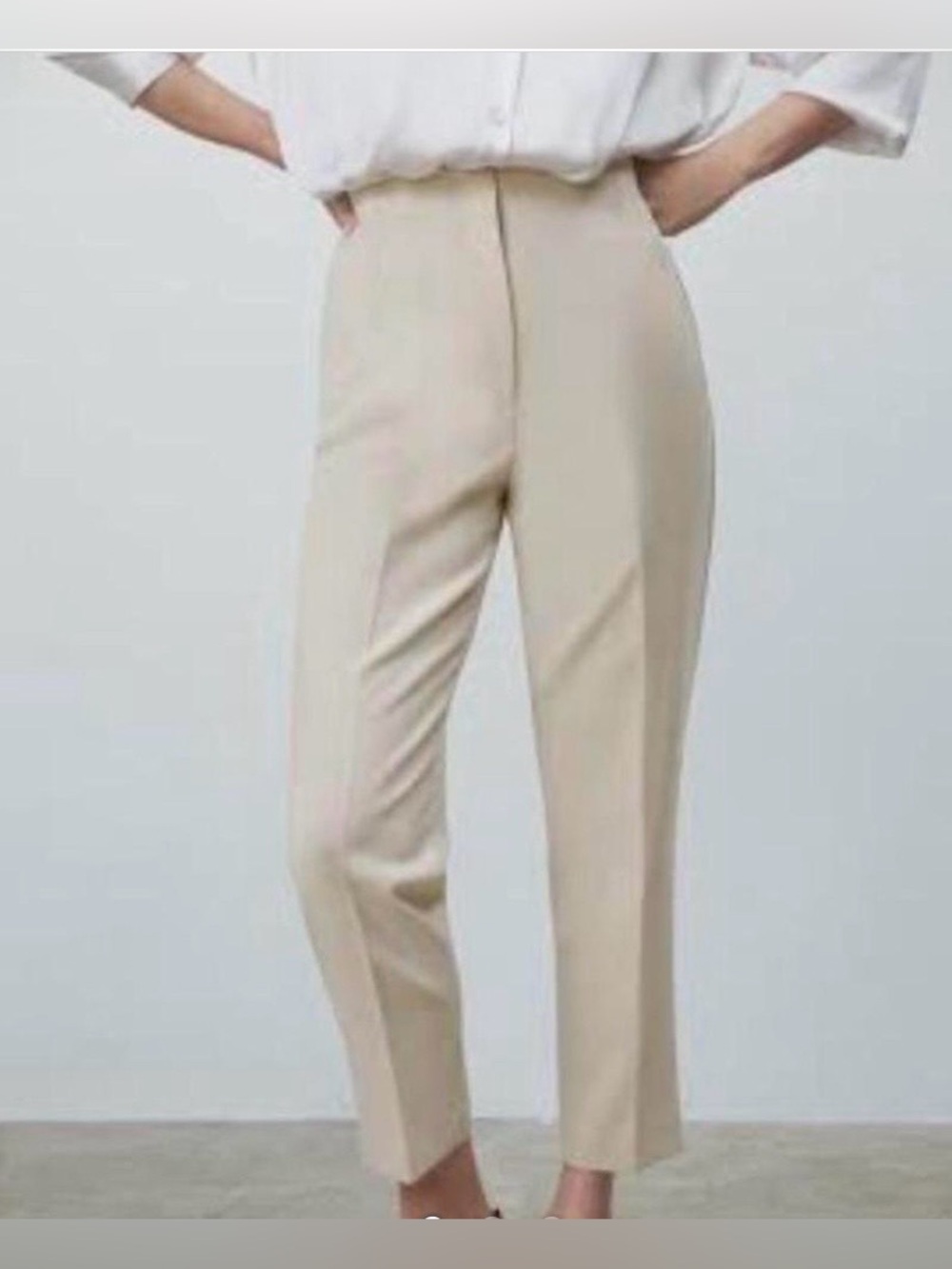 Zara Beige High-Waist Cropped Straight Pants